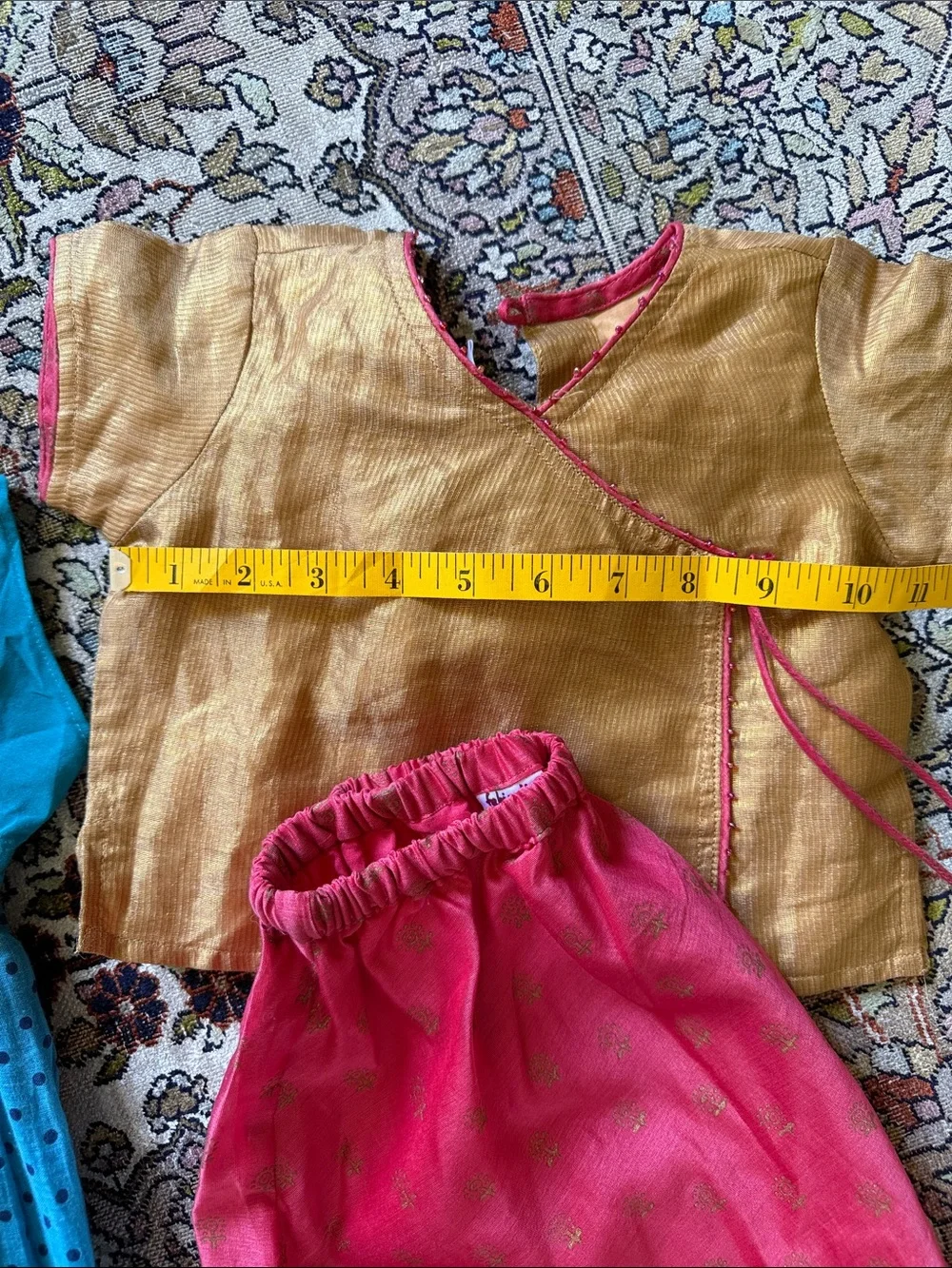 Lot of 3  Girls' Ethnic Skirt and Blouse Set - Teal, Blue, Pink, Gold 6-9m 💛💙💓
